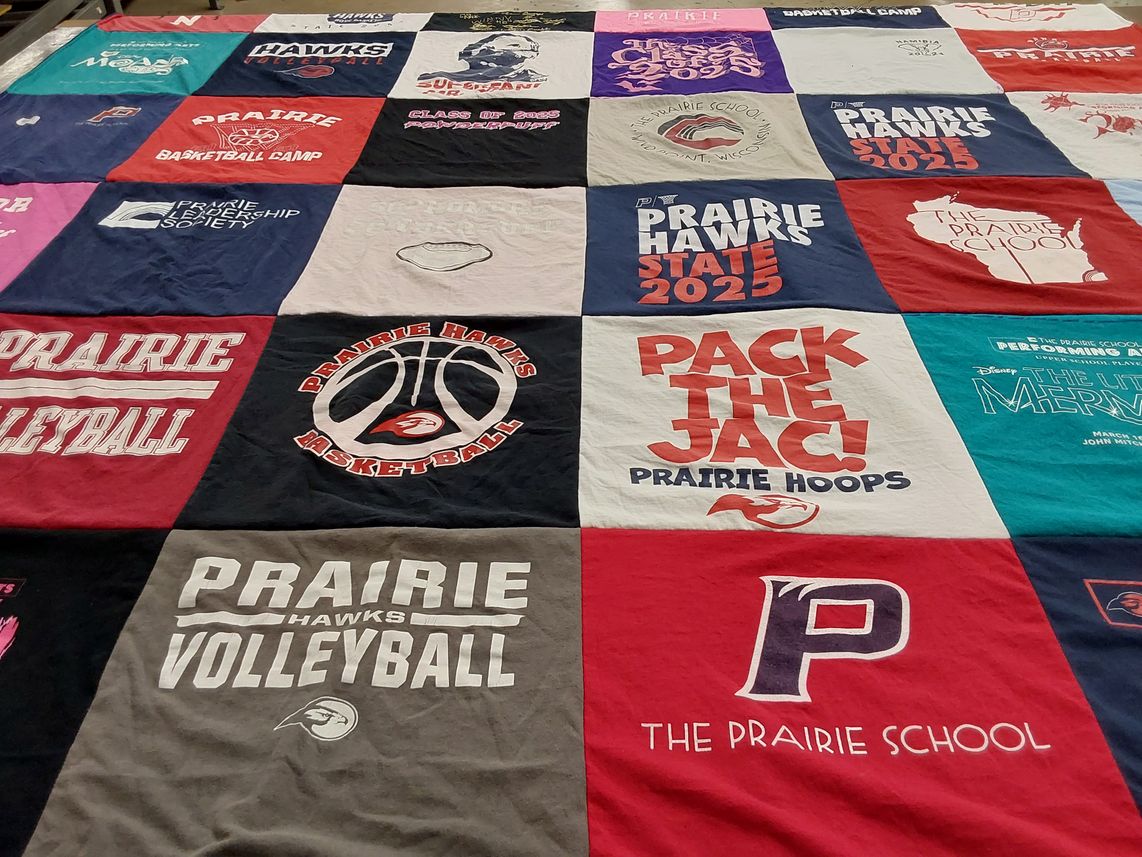 T-shirt quilt featuring prairie hawks basketball, prairie hawks volleyball by Edward from MD