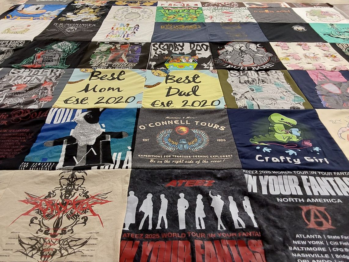 T-shirt quilt with crafts, travel themes by Renee from GA