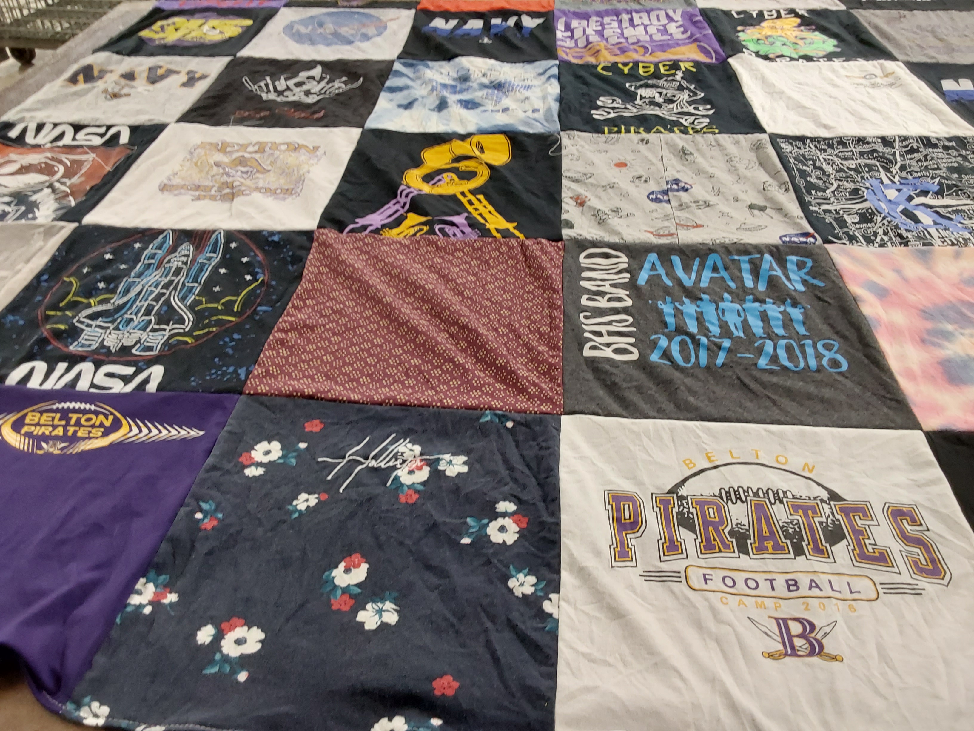 T-shirt quilt with music, space themes by Cassy from MO