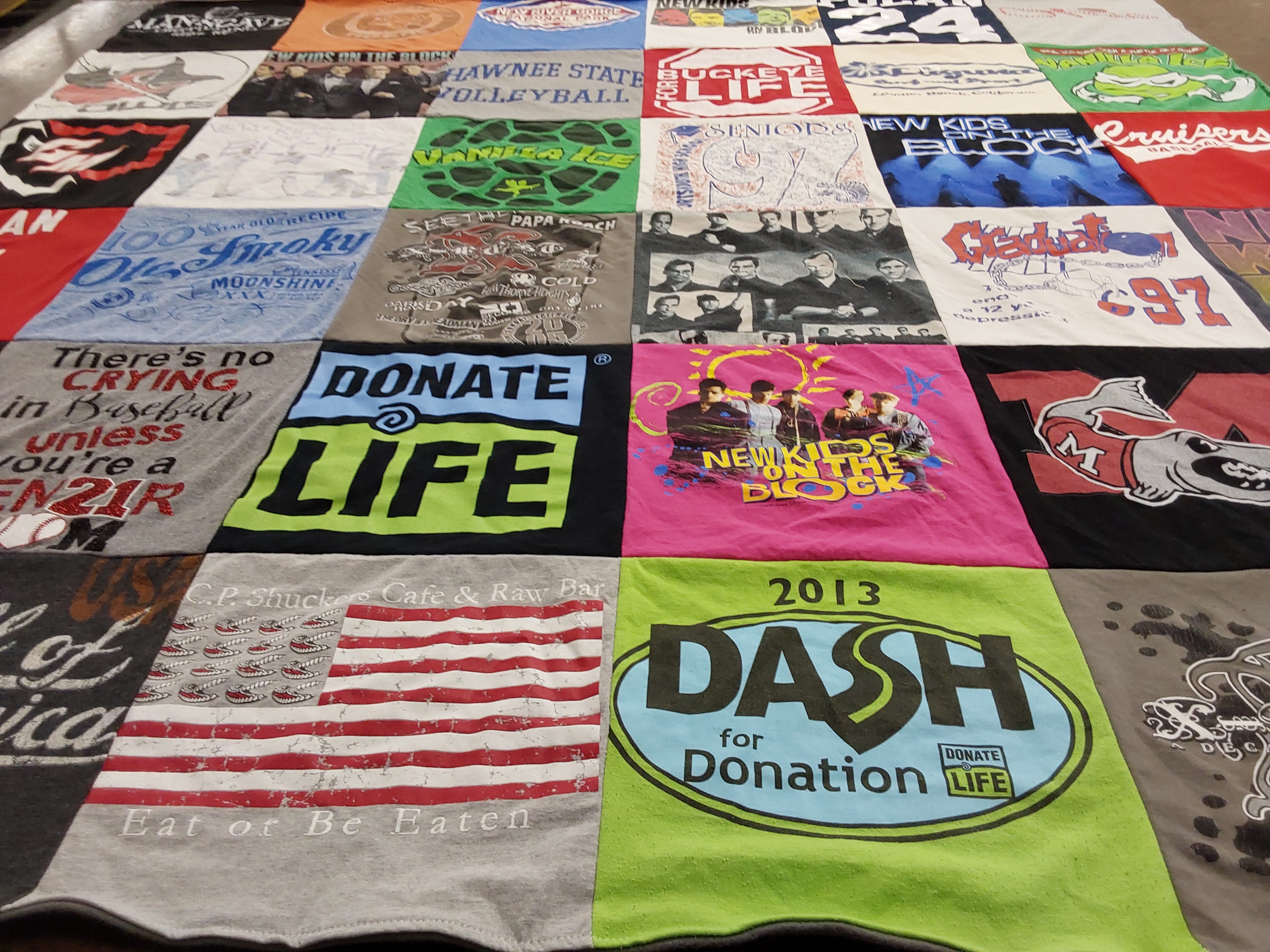 T-shirt quilt with donation, baseball themes by Candy from OH