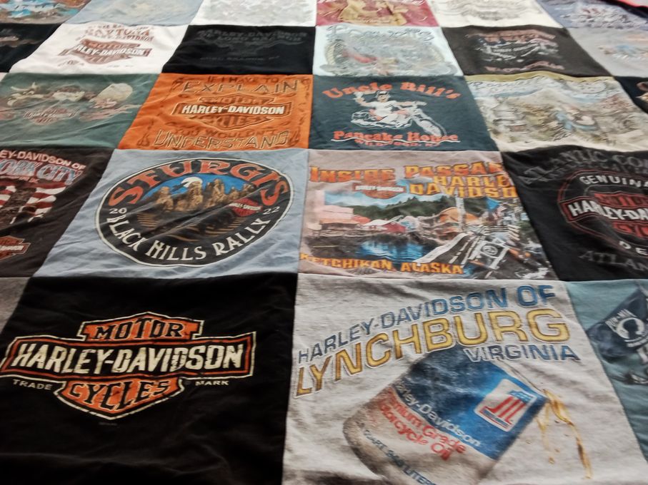 T-shirt quilt with motorcycles, biking themes by Edwsrd from NJ