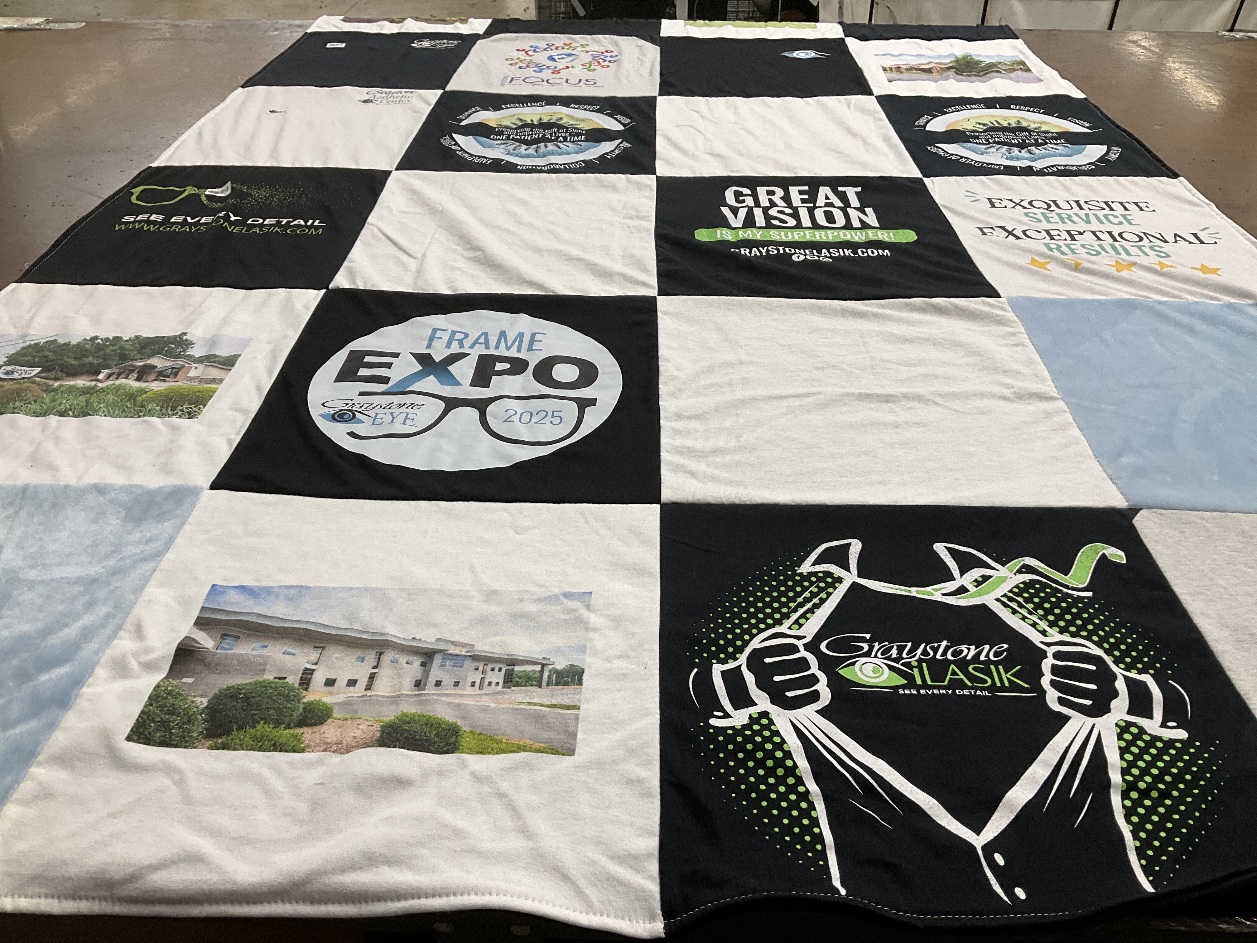 T-shirt quilt with eye care, lasik themes by Stefani from NC