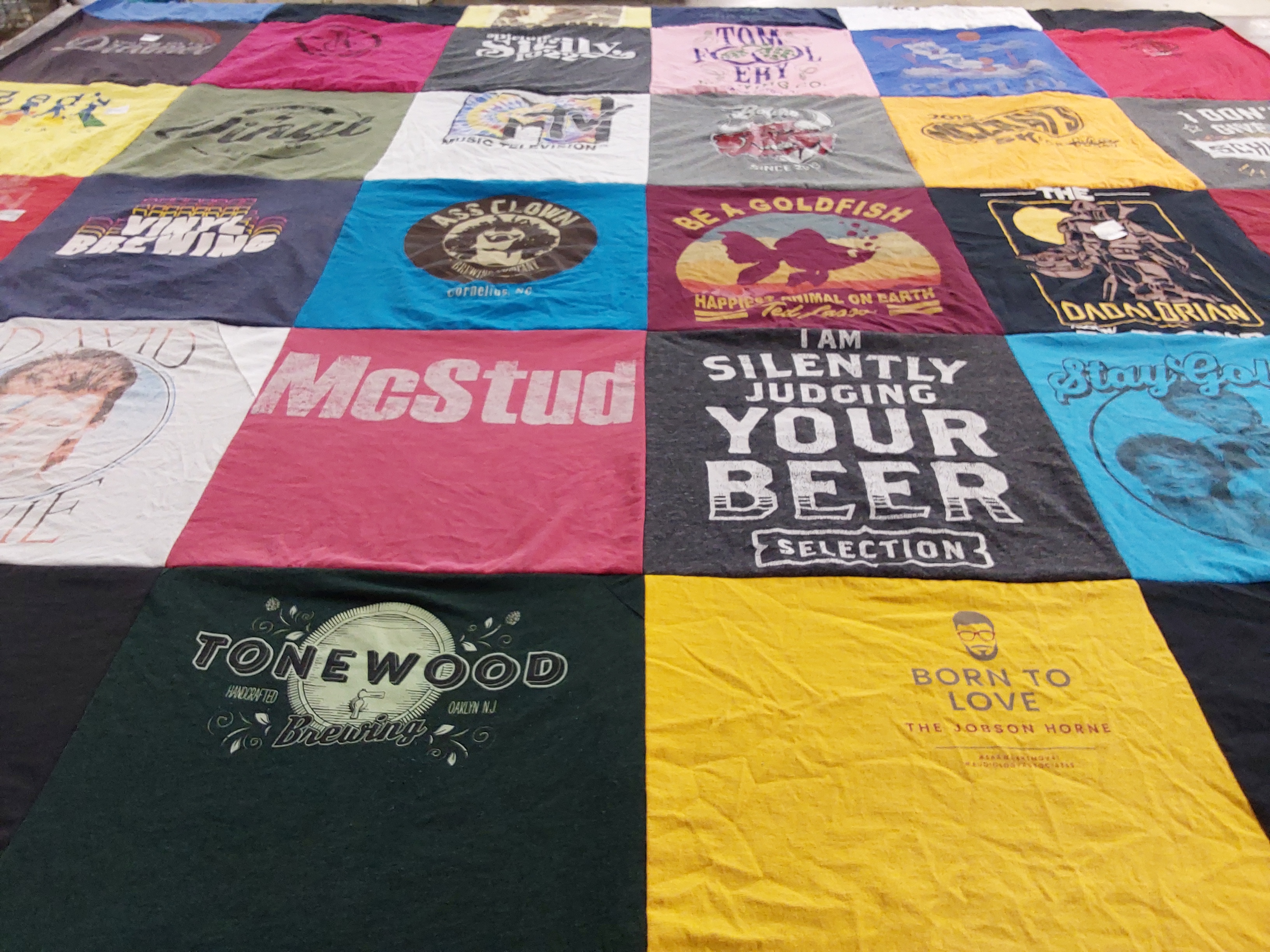 T-shirt quilt with beer, brewing themes by Morgen from NJ