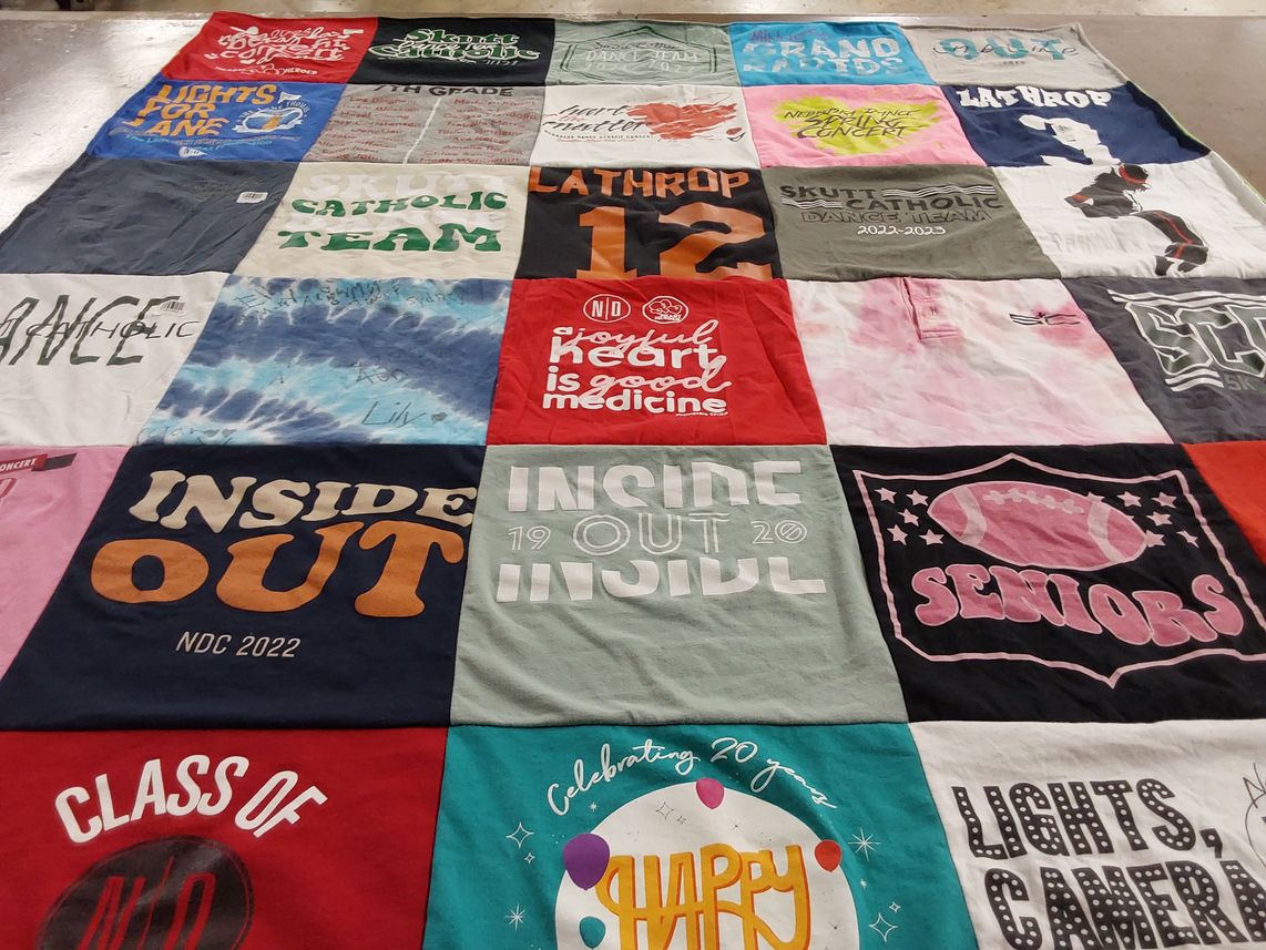 T-shirt quilt featuring lathrop catholic dance team by Peggy from NE