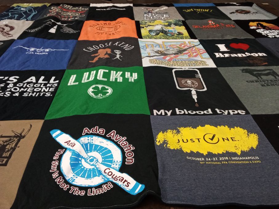 T-shirt quilt from ada aviation, oklahoma state university by Audra from OK
