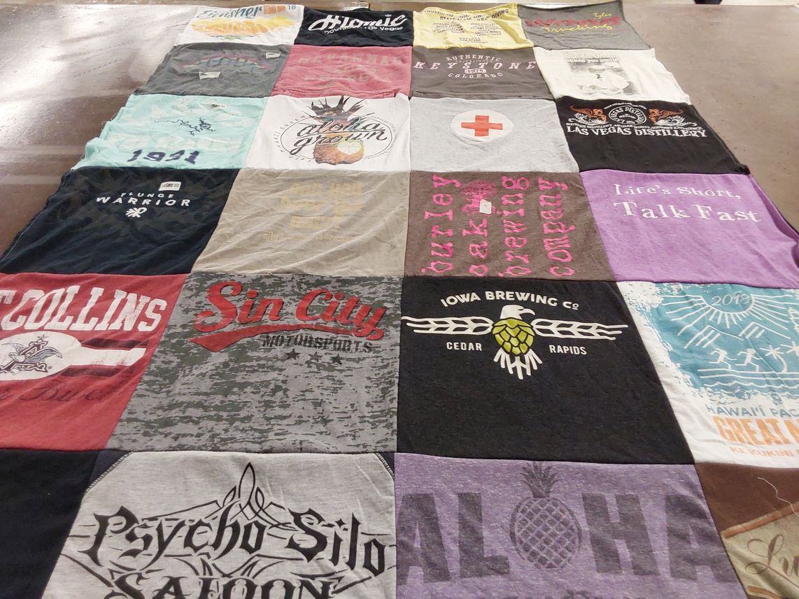T-shirt quilt with craft beer, brewing themes by Julie from NE