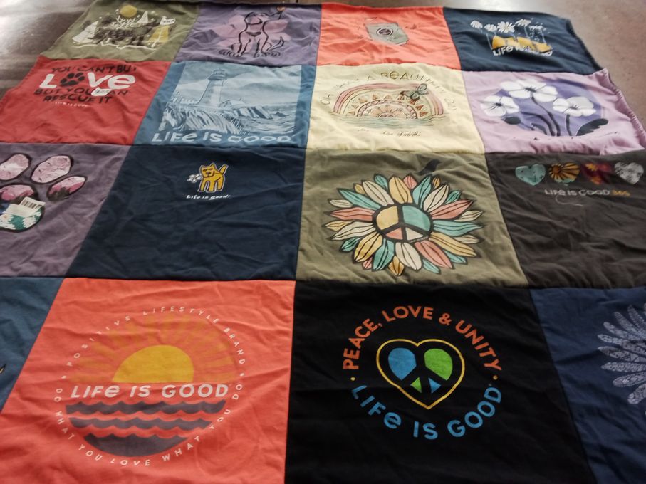 T-shirt quilt with positivity, nature themes by Angela from TX