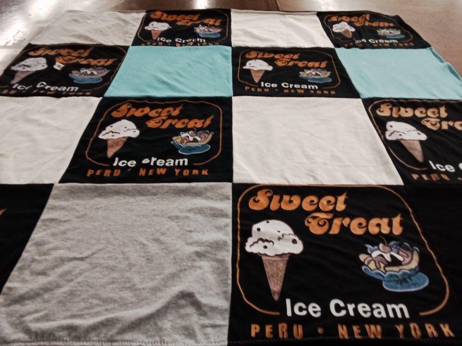 T-shirt quilt with ice cream, desserts themes by Jeanne from NY