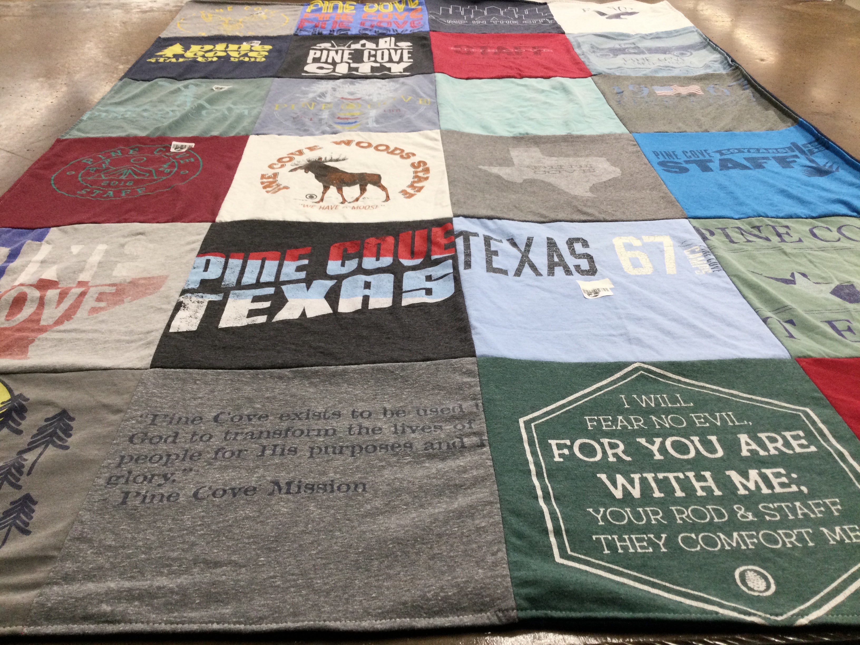 T-shirt quilt with camping, faith themes by crissy from AZ