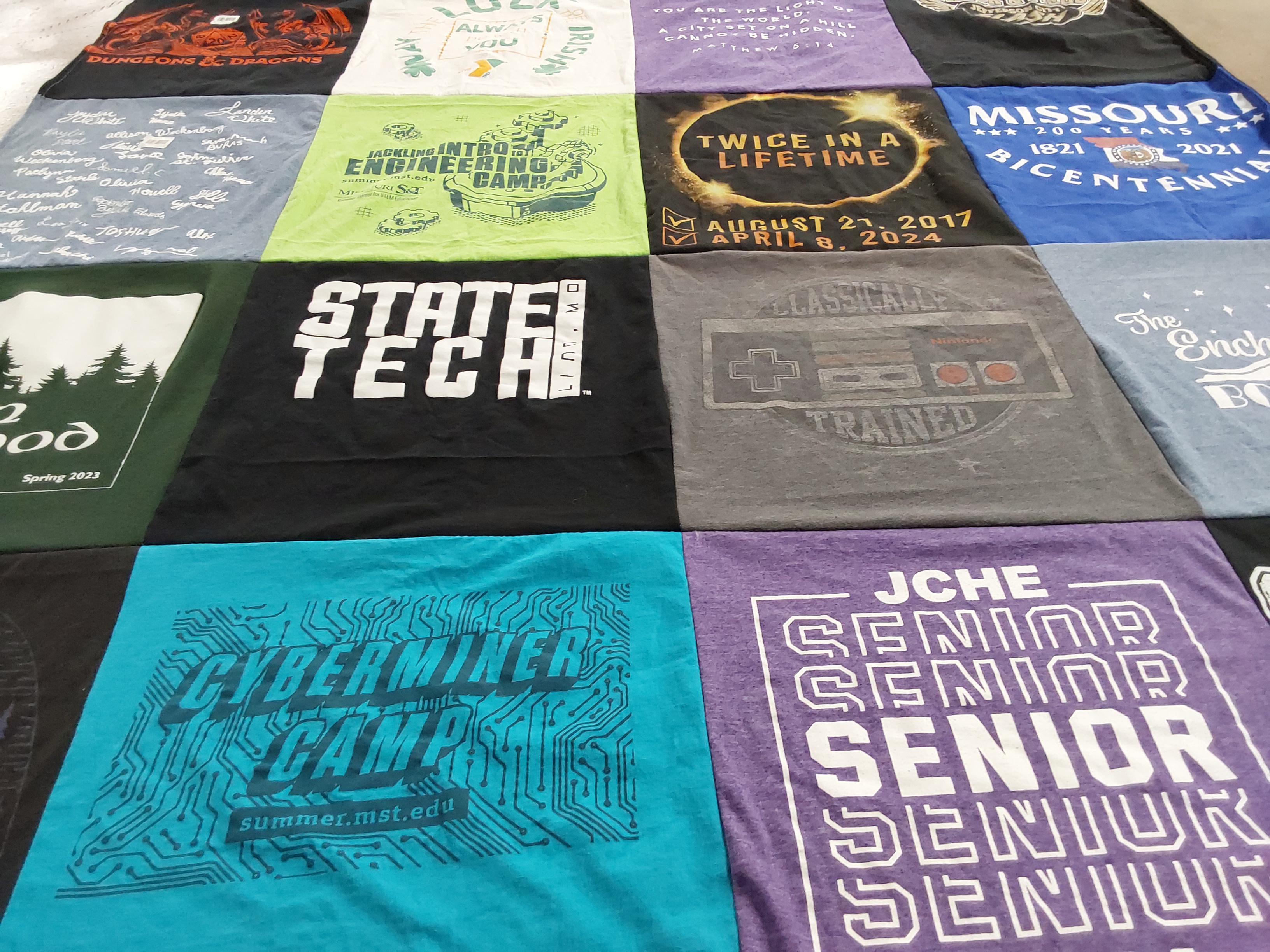 T-shirt quilt from missouri university of science and technology, state technical college of missouri by Deanna from MO