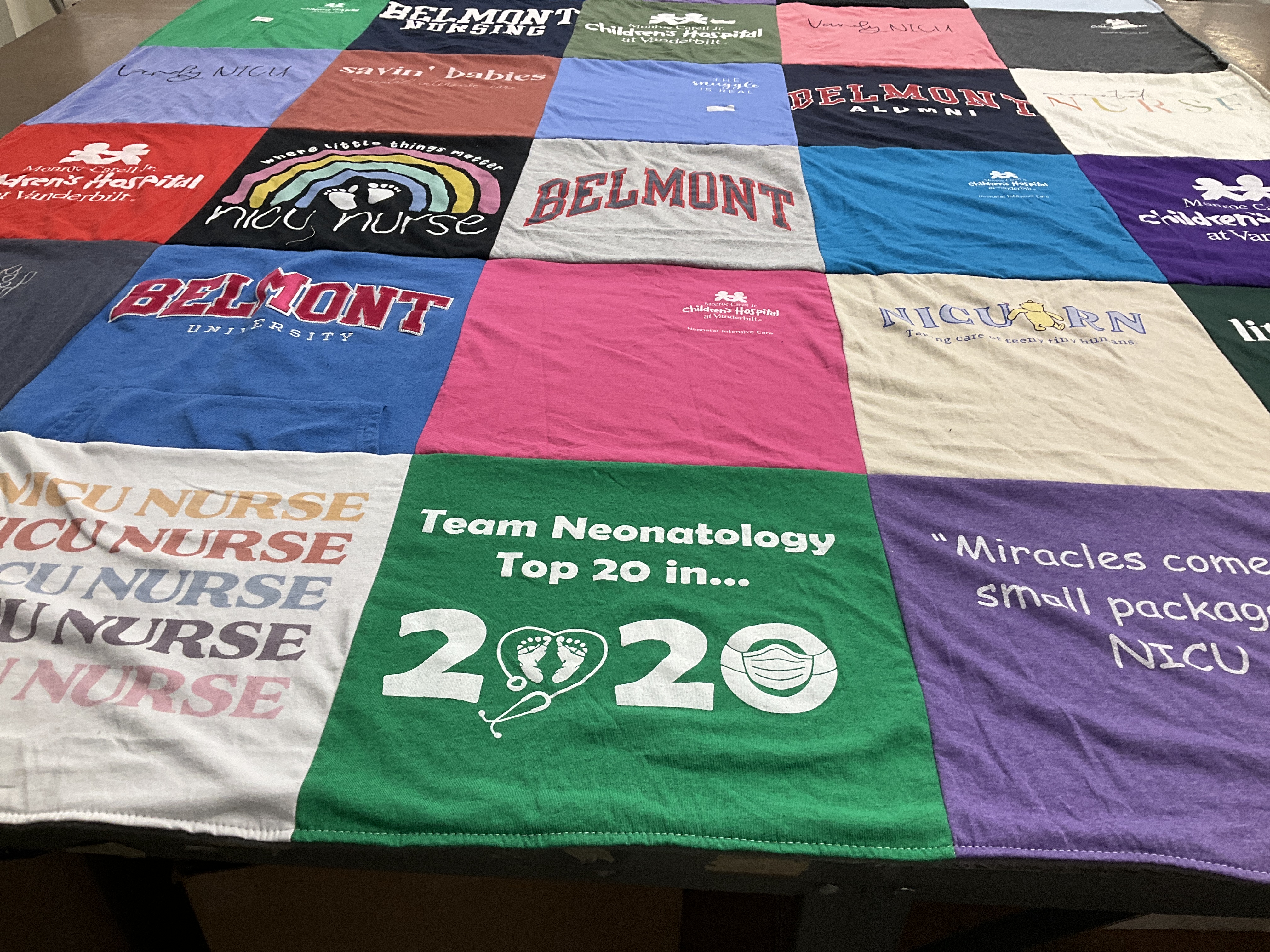 T-shirt quilt from belmont university by Harley from TN
