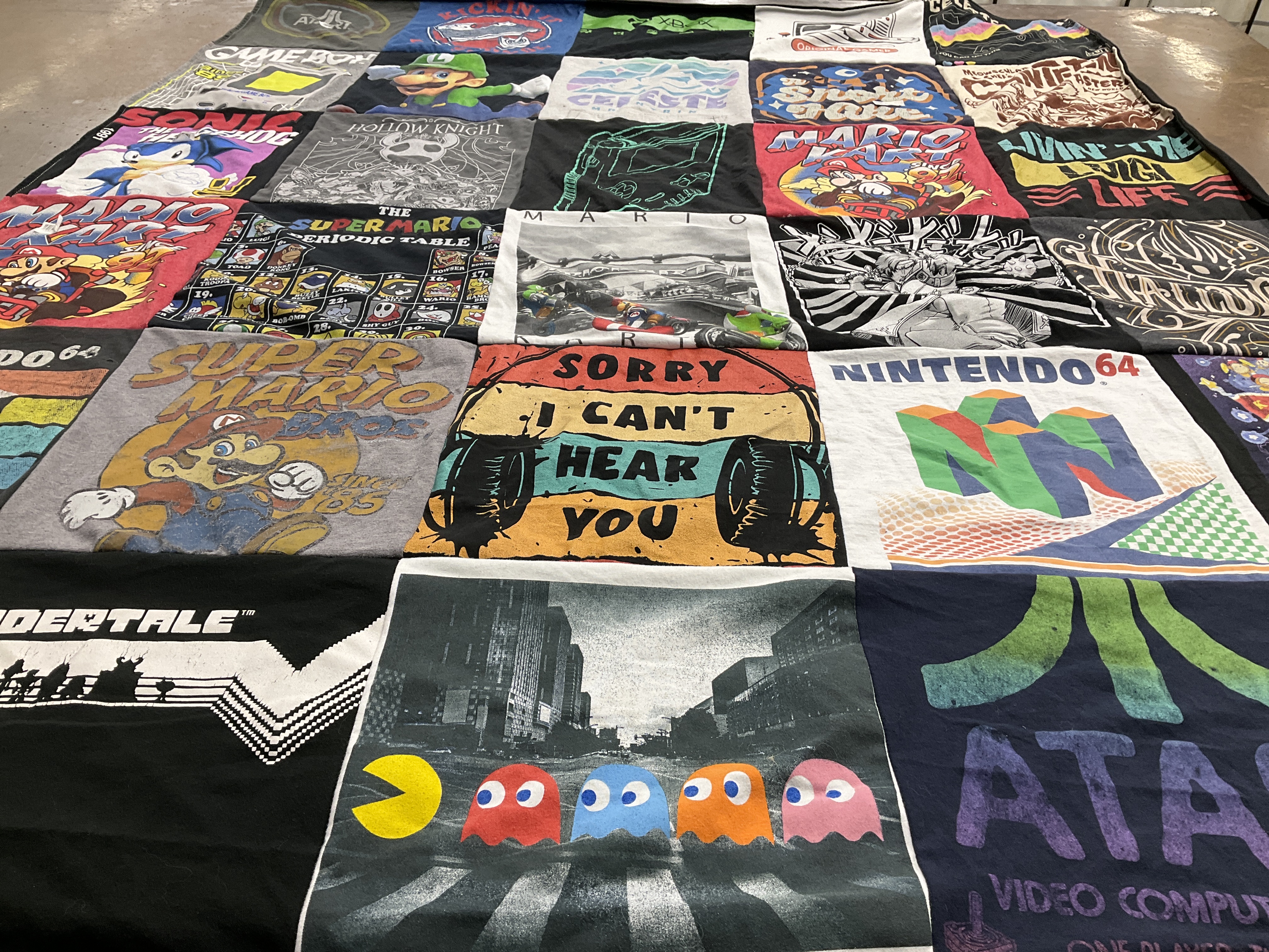 T-shirt quilt with gaming, video games themes by Kelly  from HI