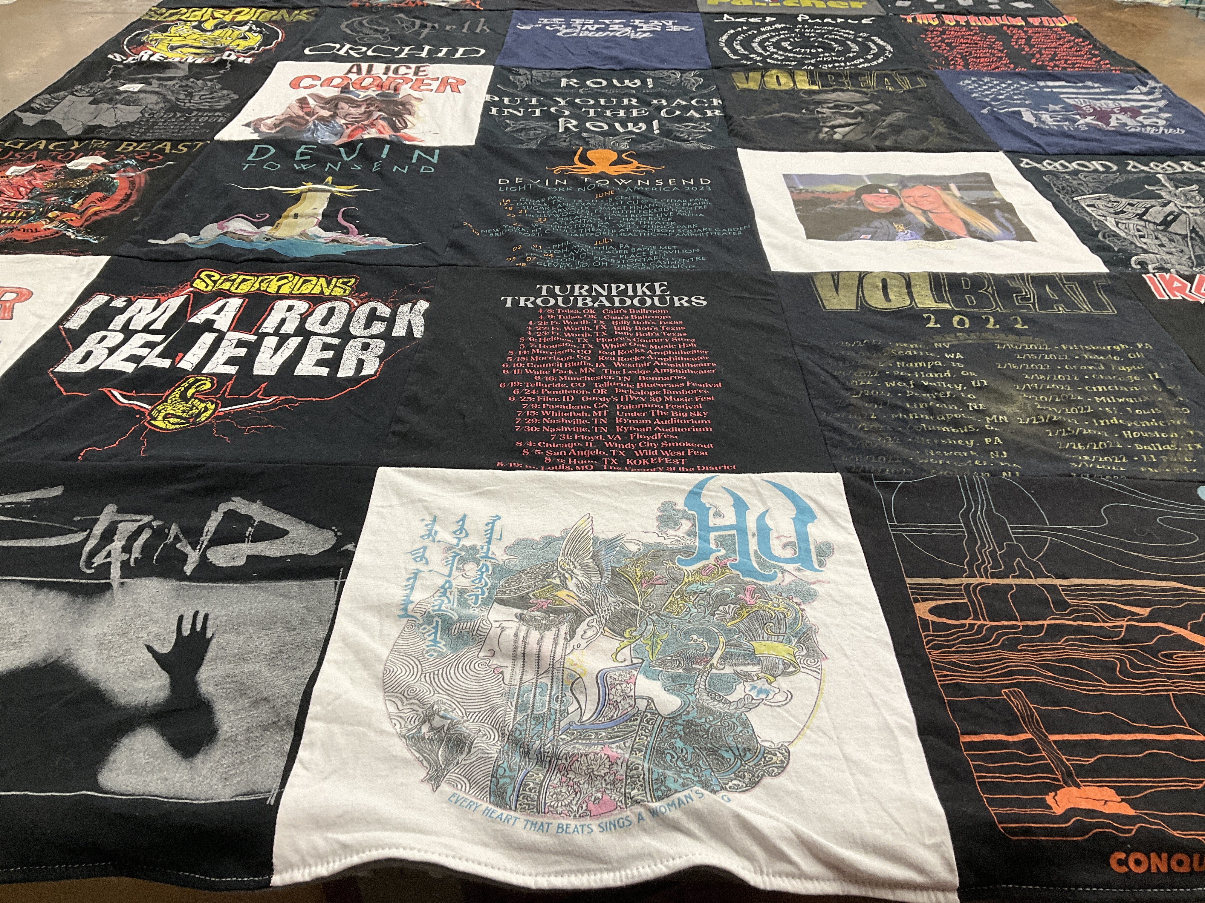 T-shirt quilt with rock music, concerts themes by MISTY from TX