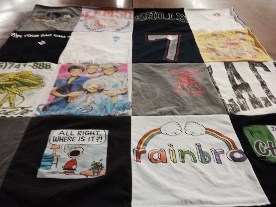 T-shirt quilt with comedy, cartoons themes by Marilee from PA