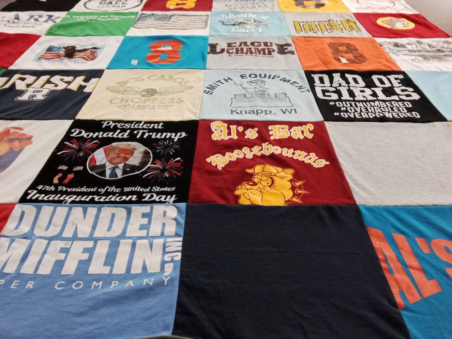 T-shirt quilt with politics, sports themes by Nicole from MN