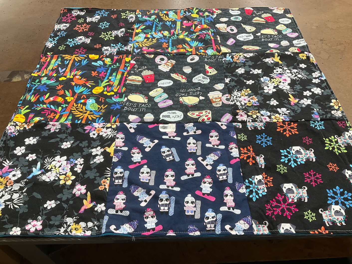 T-shirt quilt with food, animals themes by Marie from CA