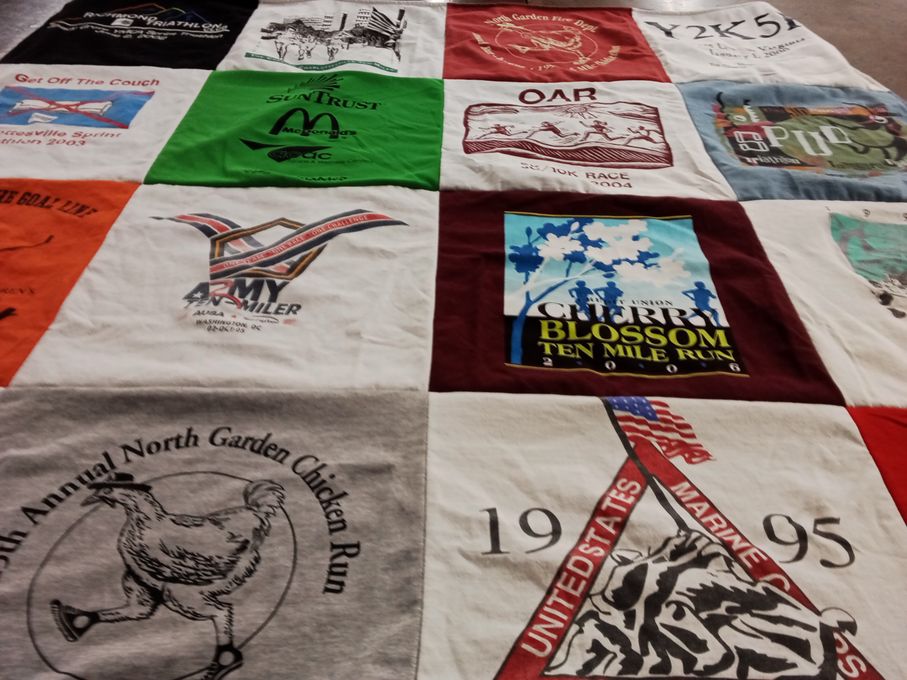 T-shirt quilt with running, fitness themes by Maria from VA