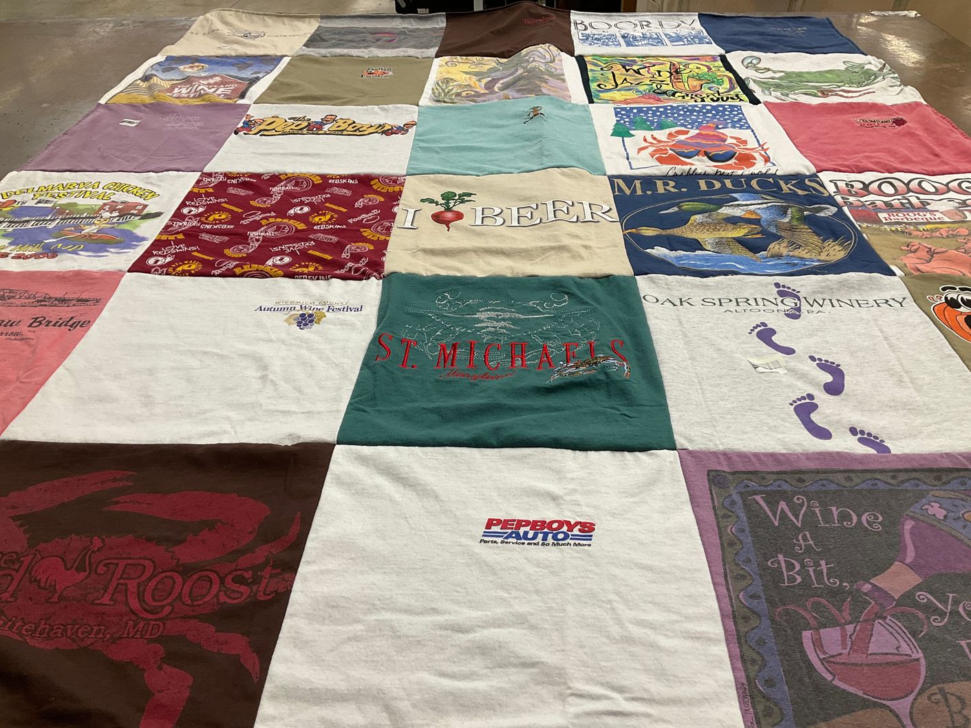 T-shirt quilt with wine, beer themes by Gina from MD