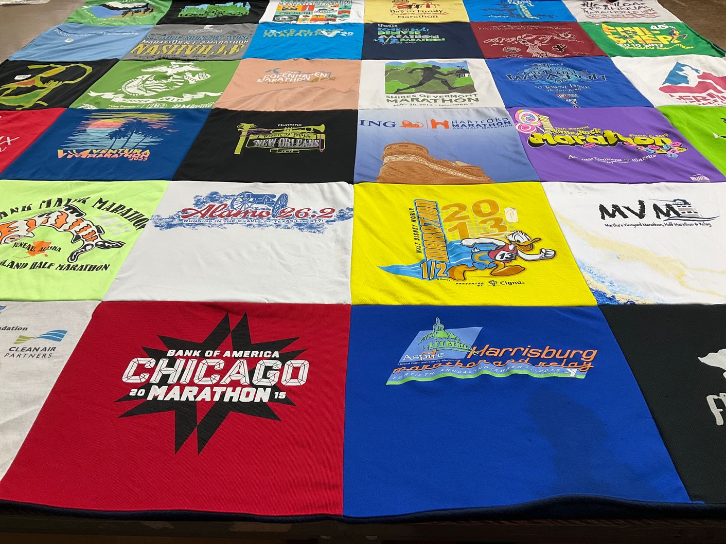 T-shirt quilt with running, marathons themes by Katherine from MA