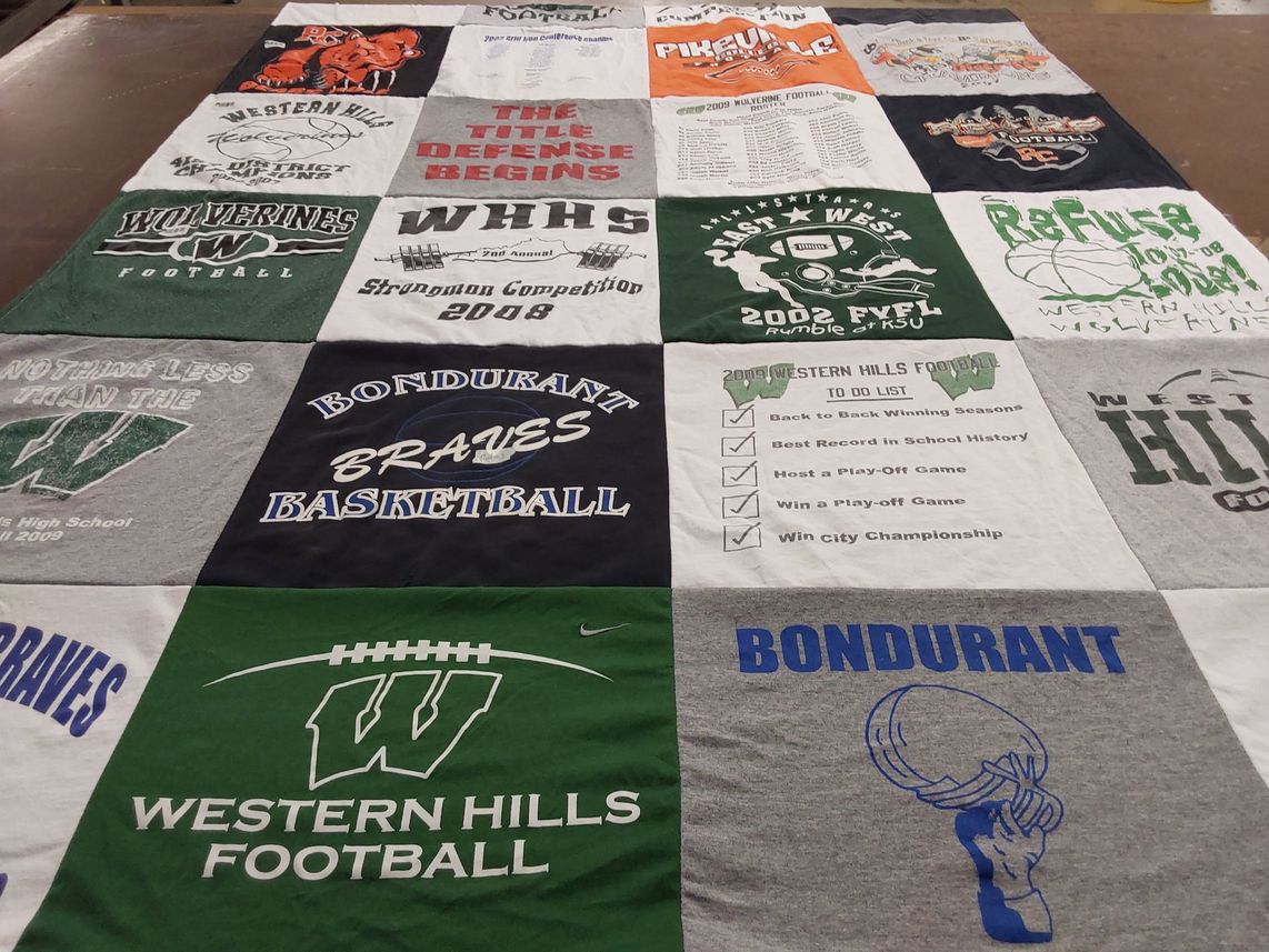 T-shirt quilt featuring bondurant braves basketball, western hills football by Harley from KY