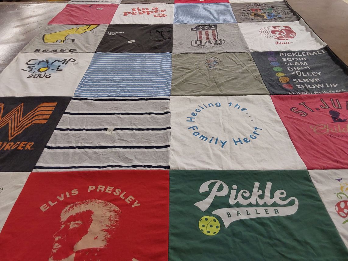 T-shirt quilt with pickleball themes by Lily from TX