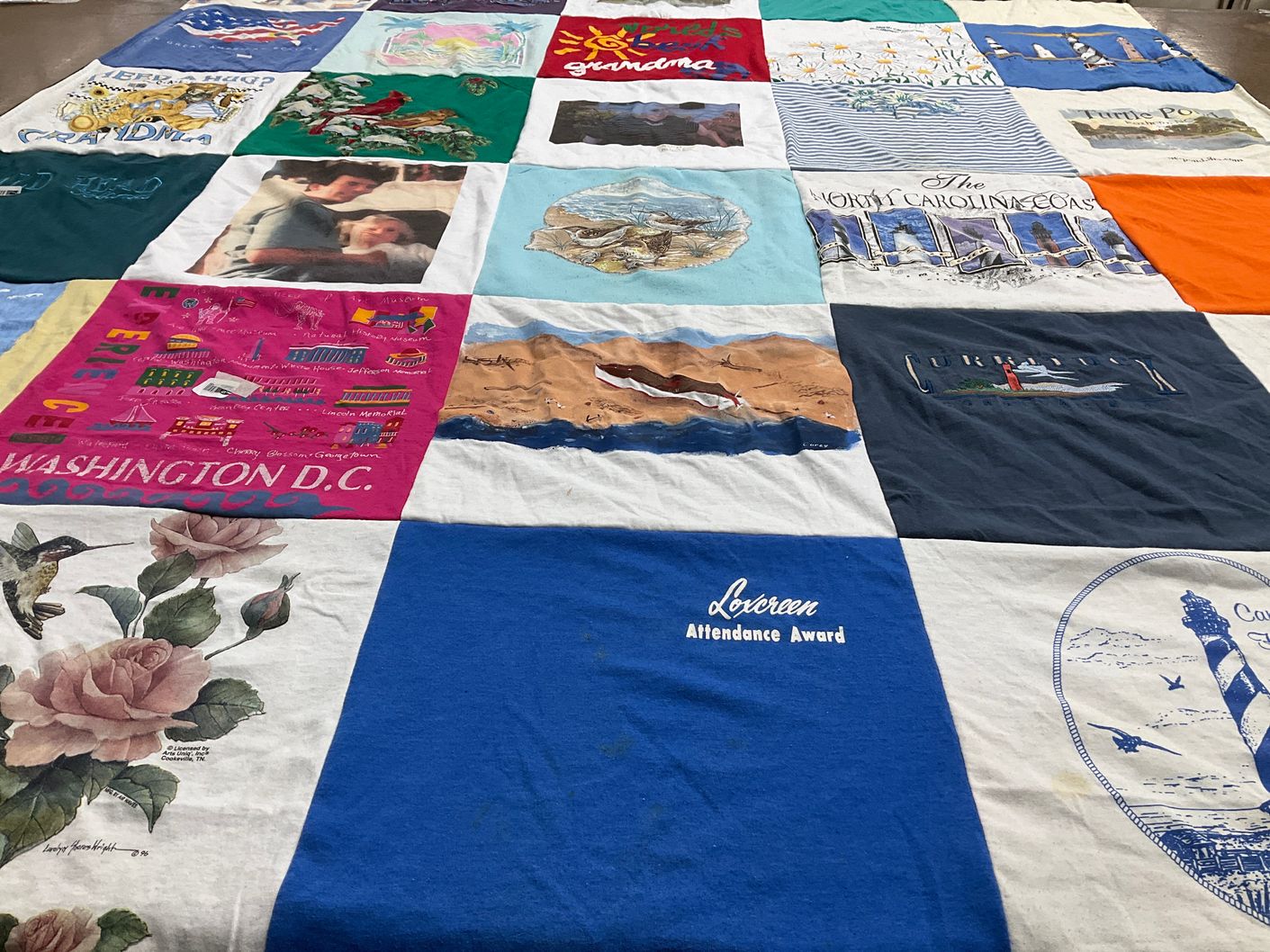 T-shirt quilt with travel, family themes by LuAnne from NC