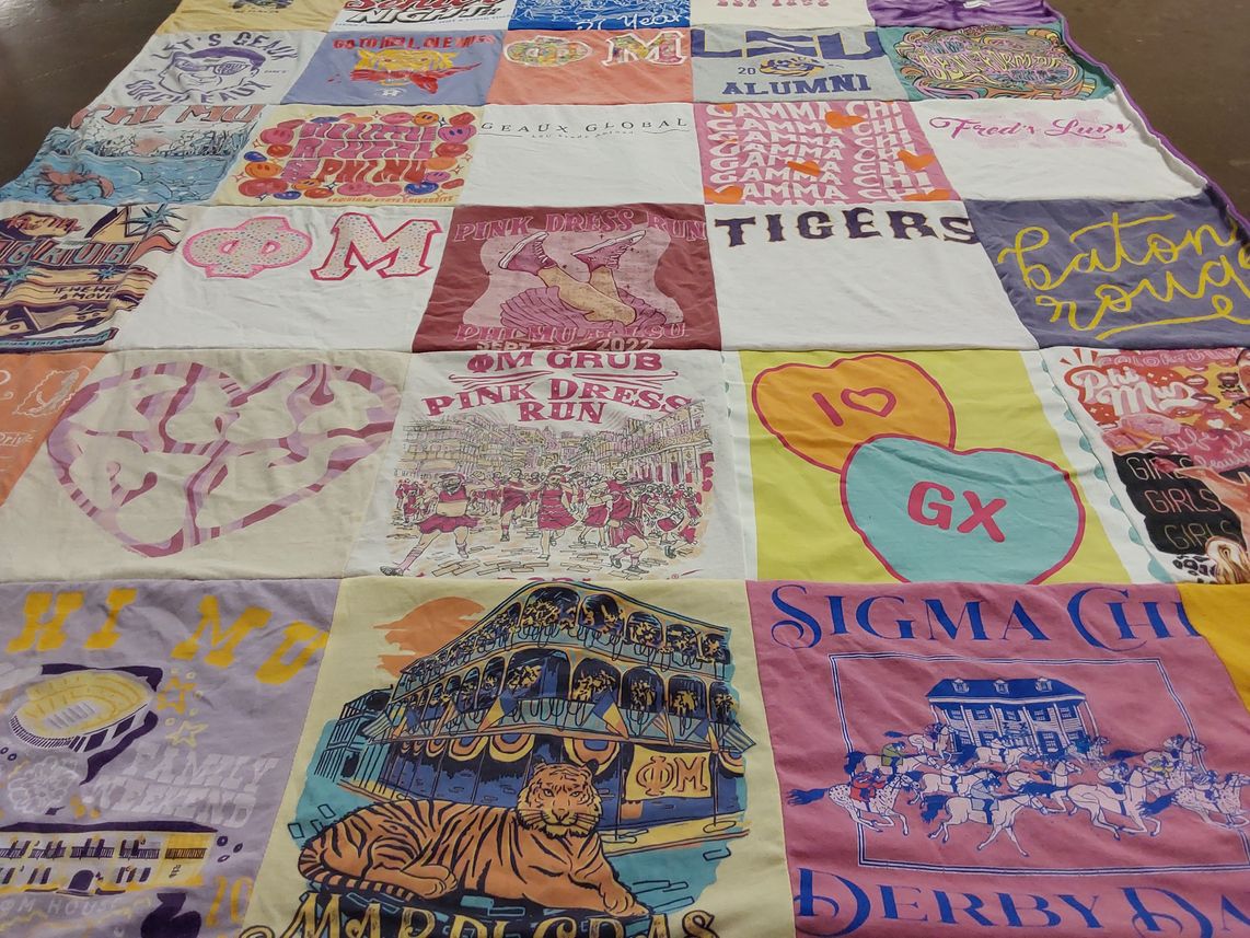 T-shirt quilt with sororities, fraternities themes by kimberly from MI