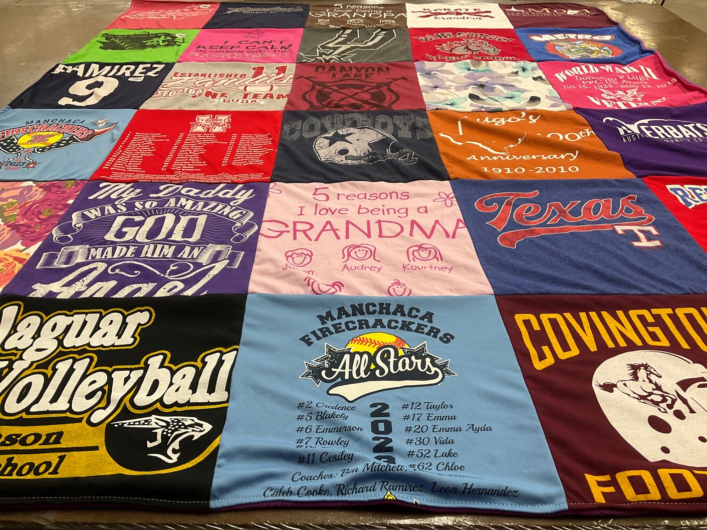 T-shirt quilt featuring jaguars volleyball, manchaca firecrackers by Carmen from TX