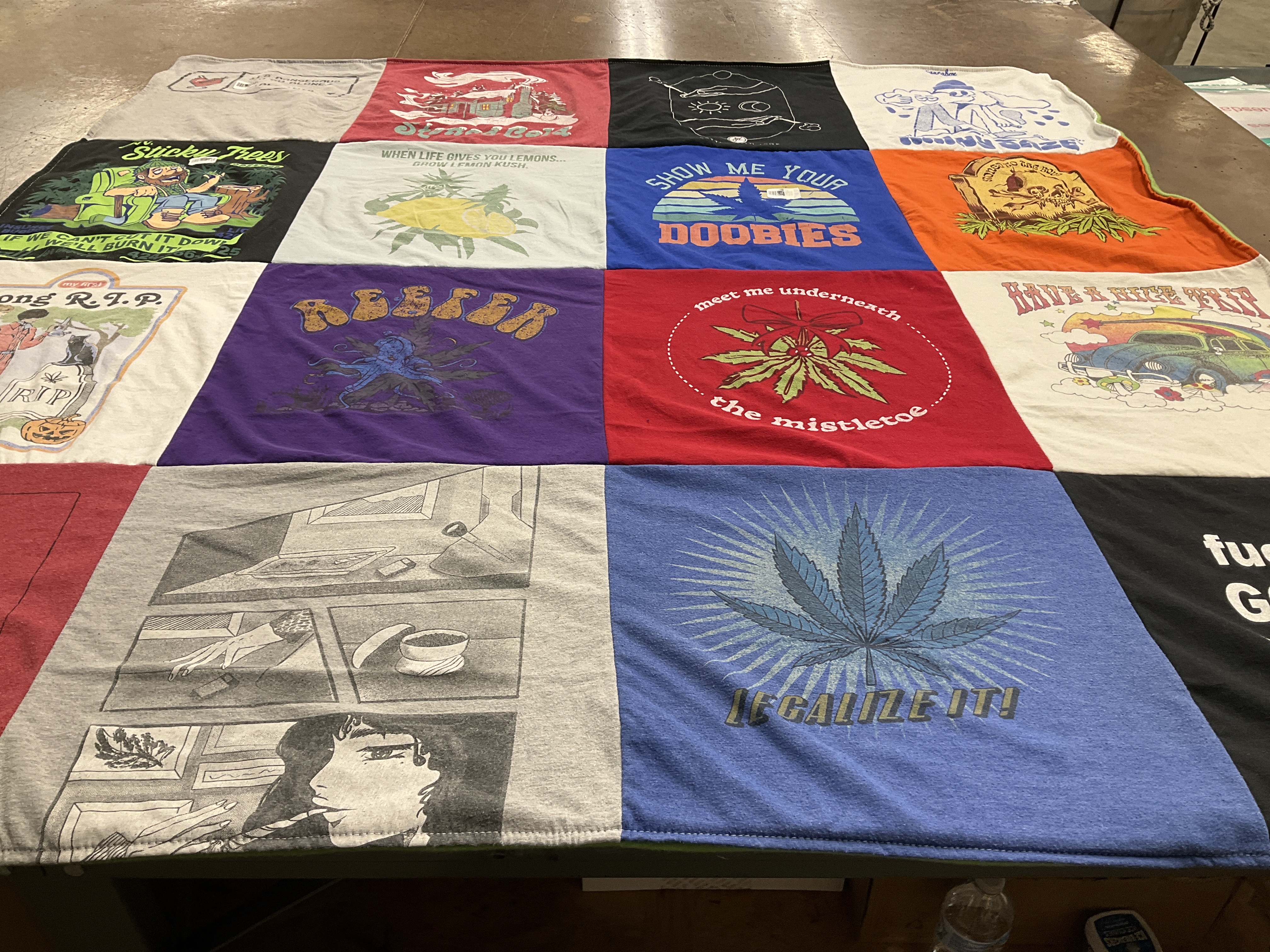 T-shirt quilt with cannabis, art themes by Katrina from FL