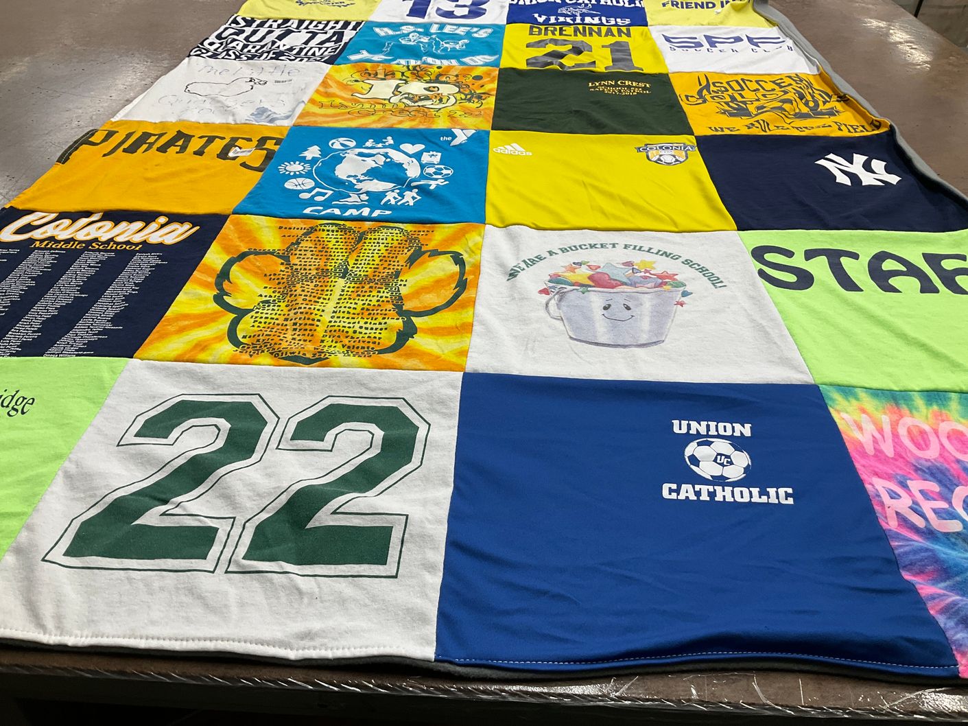 T-shirt quilt from cedar grove middle school, lynn crest school by Denise from NJ