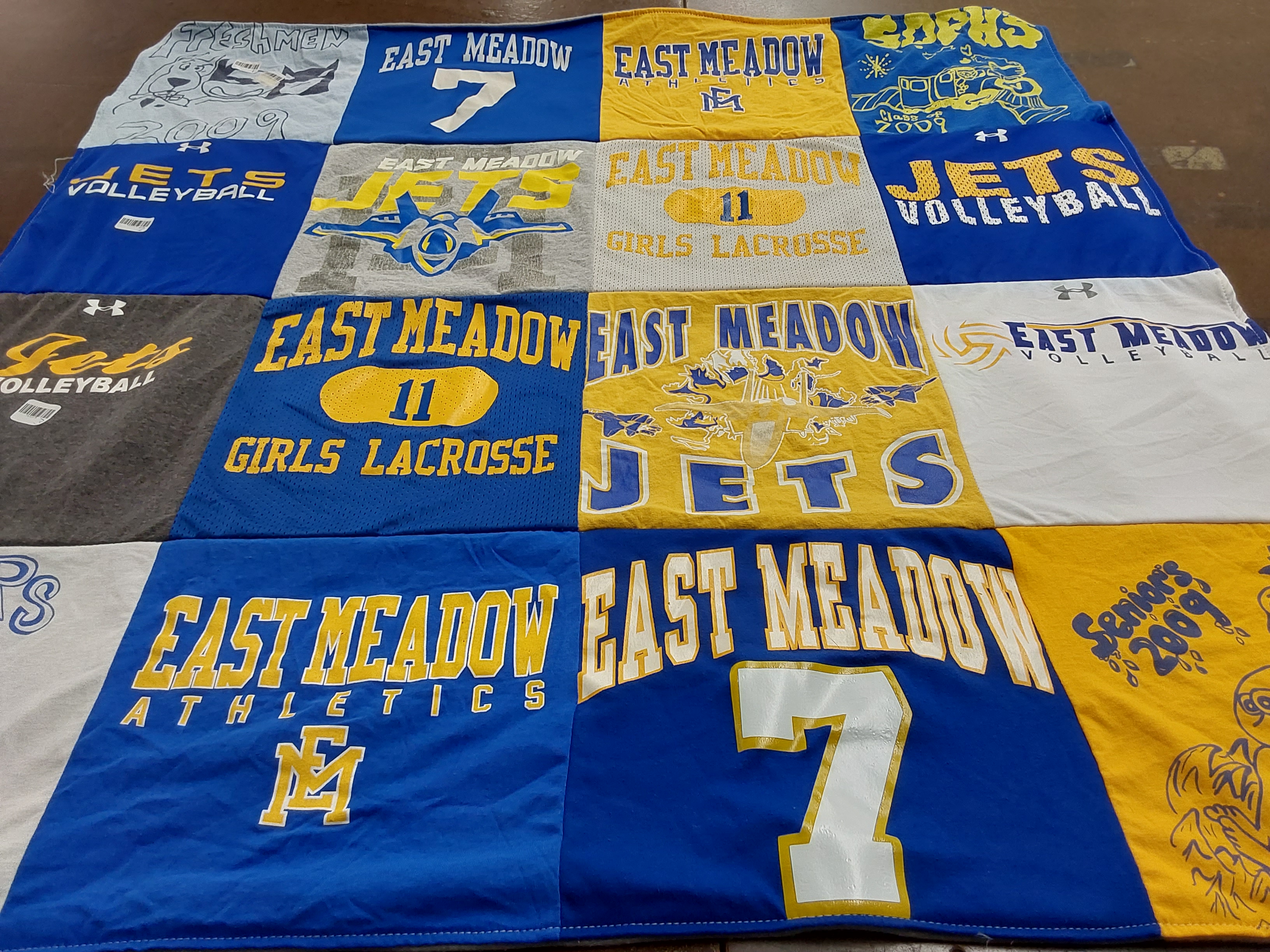 T-shirt quilt featuring east meadow jets by Alexa from NY