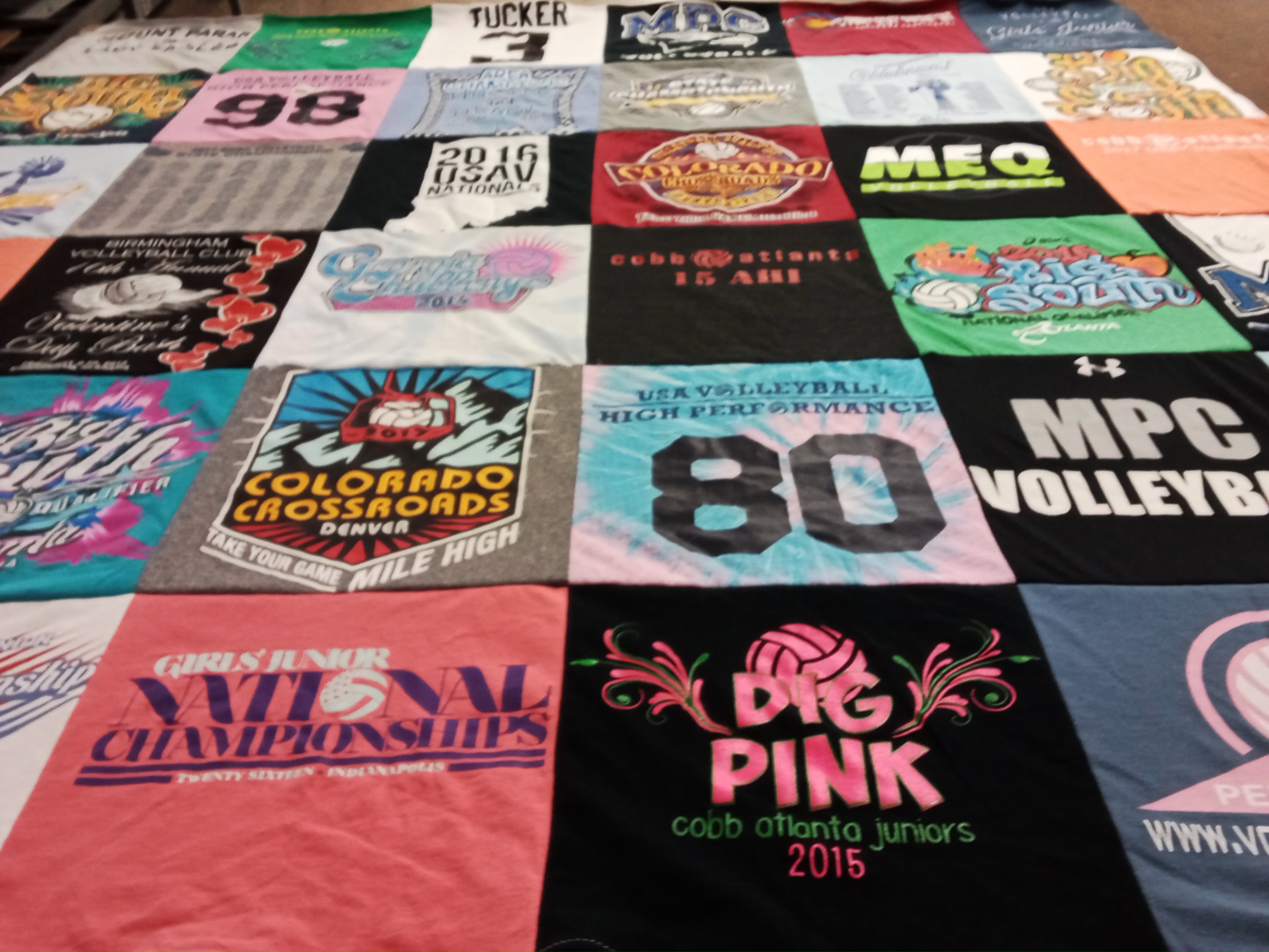 T-shirt quilt with volleyball, sports themes by Jillian from GA