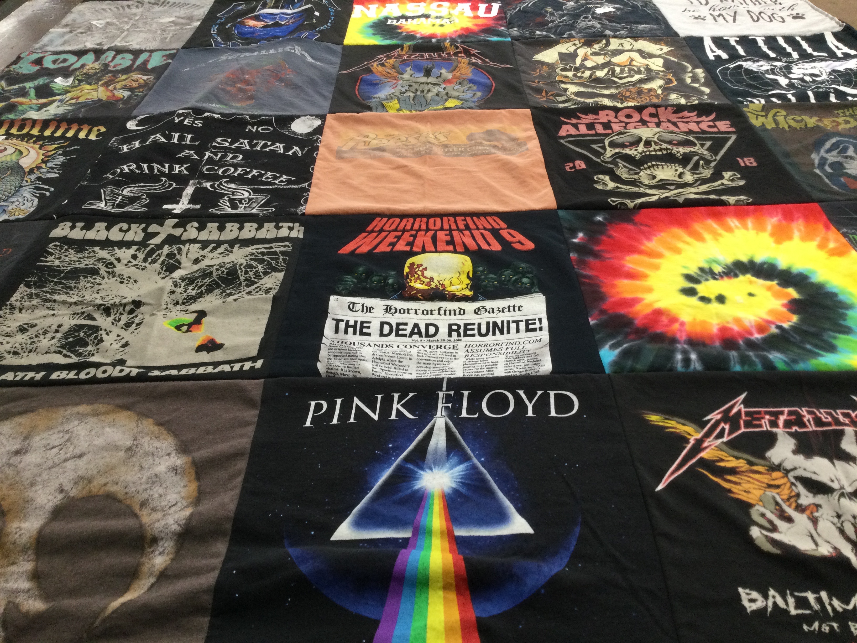 T-shirt quilt with music, rock themes by Linda from MD