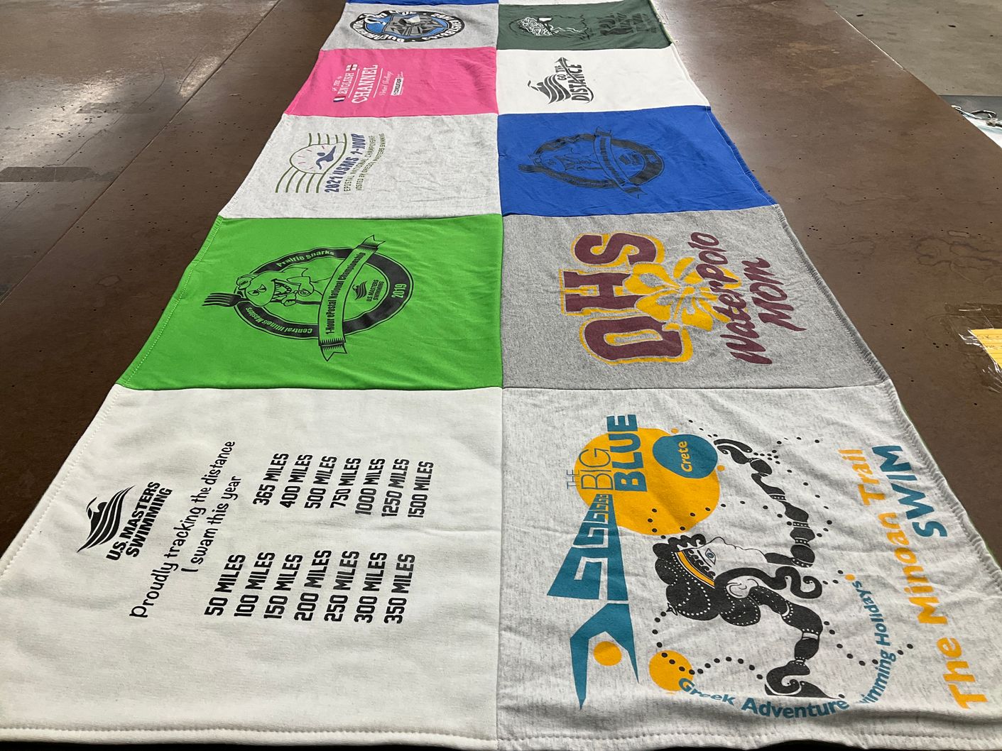 T-shirt quilt from oceanview high school by Tamar from CA