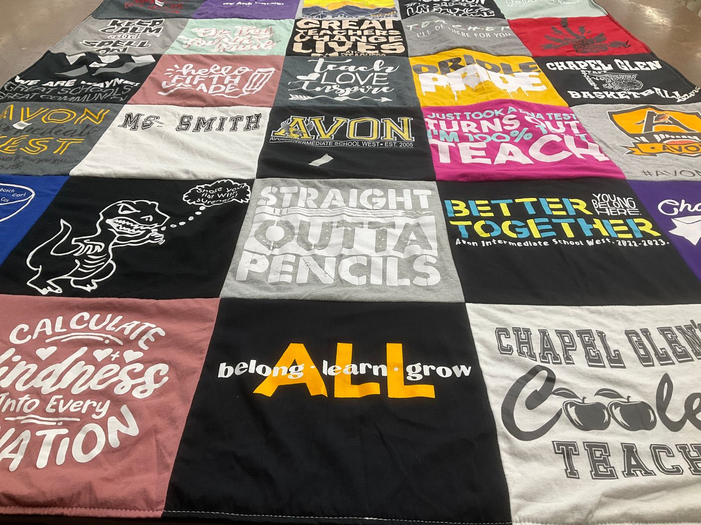 T-shirt quilt from avon intermediate school, chapel glen by Megan from IN