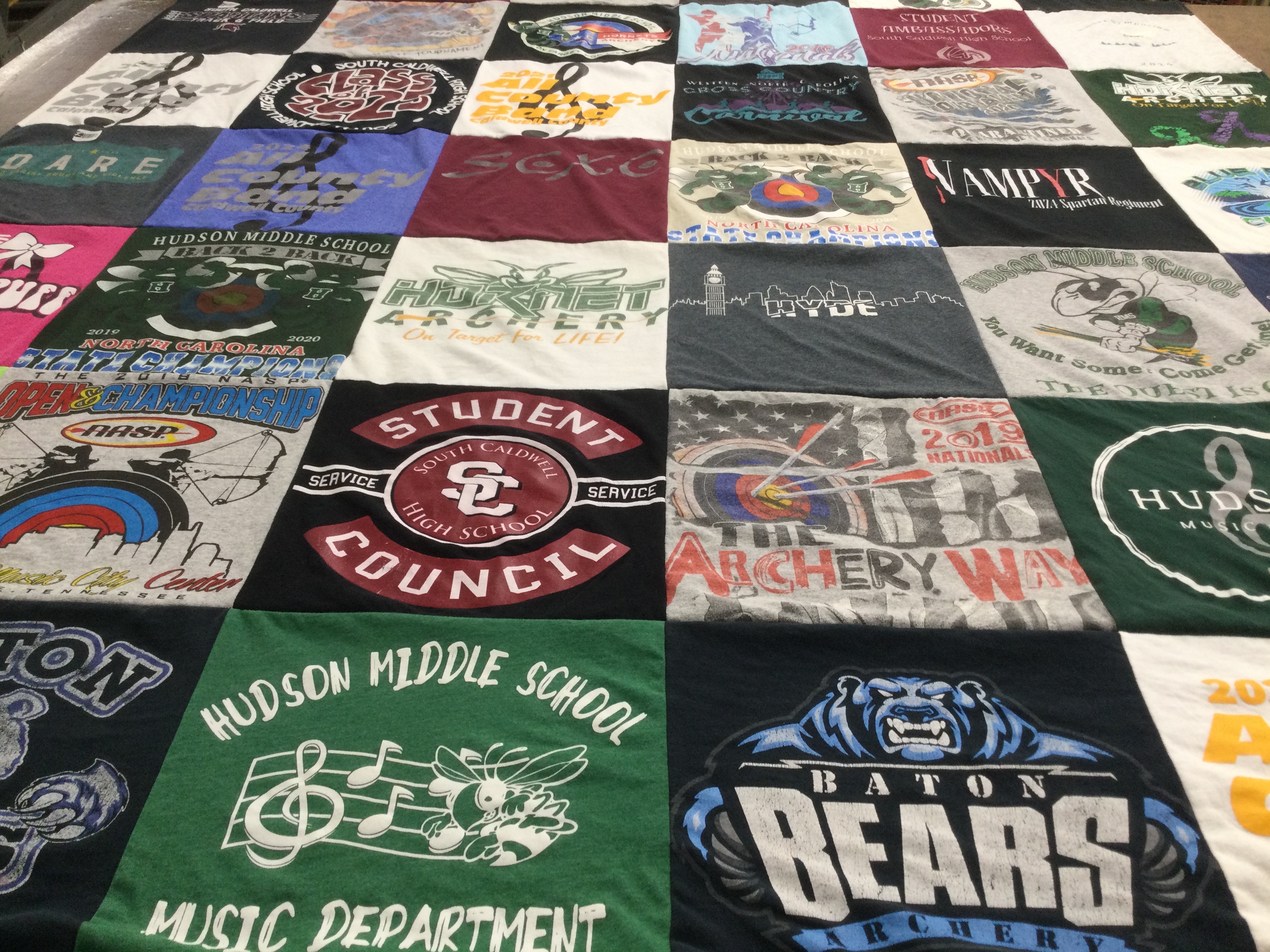 T-shirt quilt featuring baton bears archery by Trina from NC