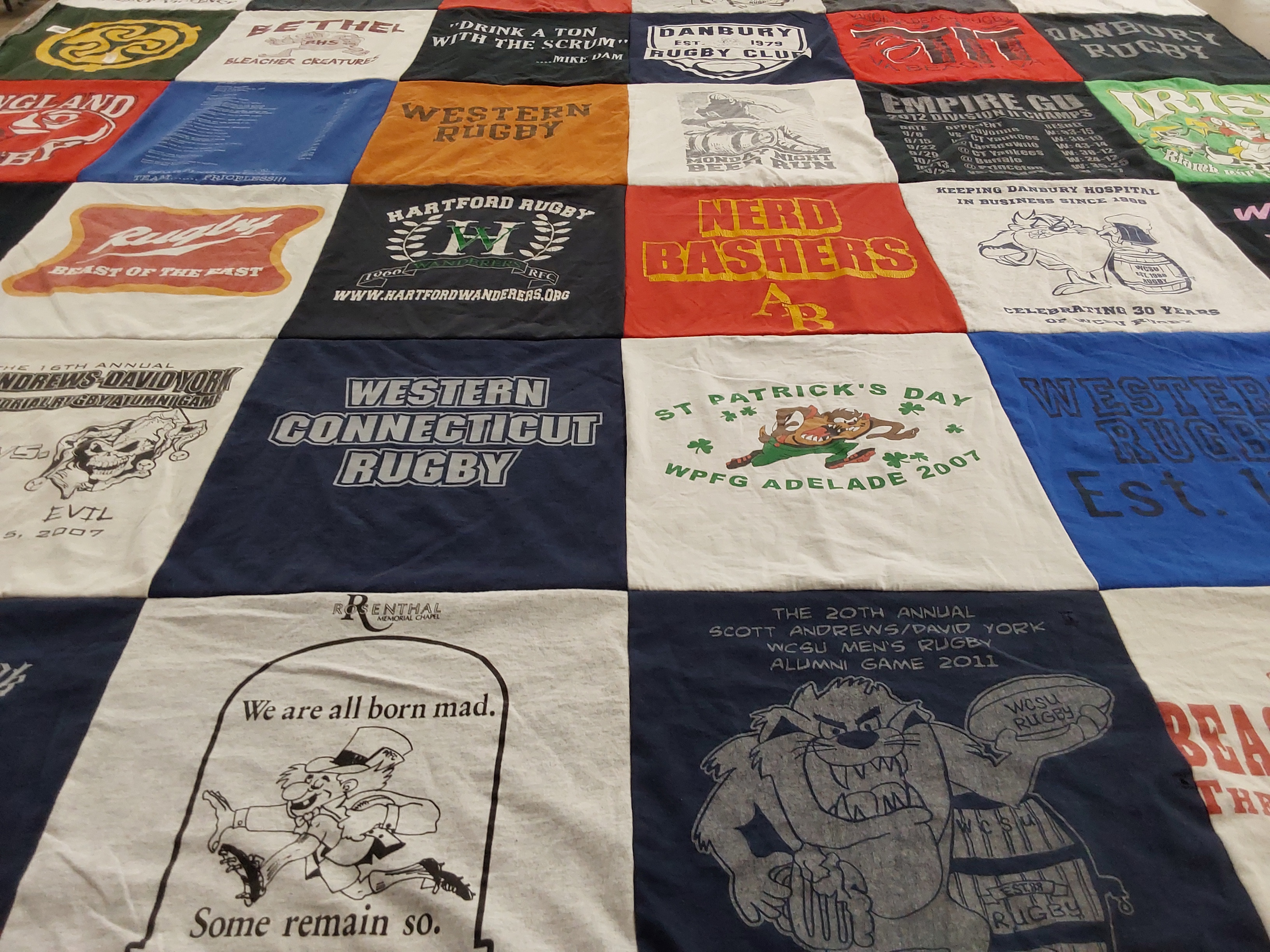 T-shirt quilt featuring western connecticut state university men's rugby, hartford rugby by Joseph from CT