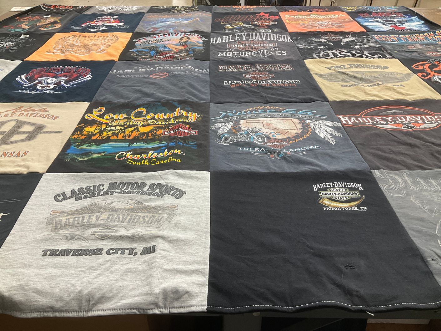 T-shirt quilt with motorcycles, biking themes by Krista from WA