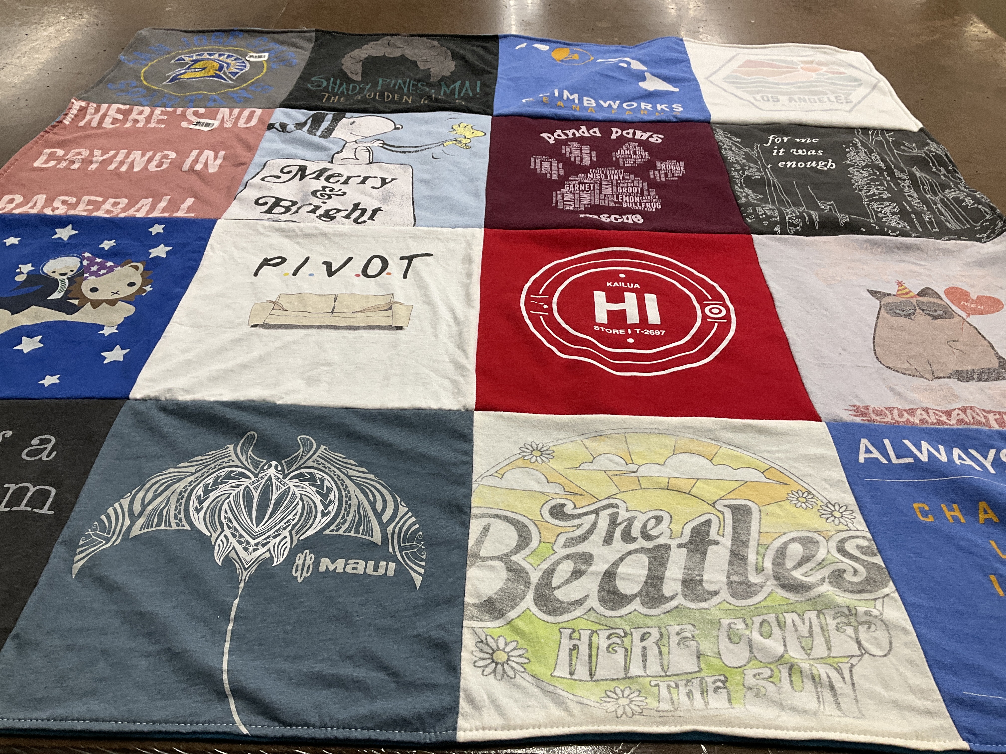 T-shirt quilt with baseball, music themes by Alyssa from HI