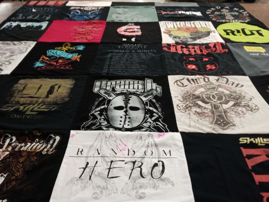 T-shirt quilt with music, bands themes by Christina from IN