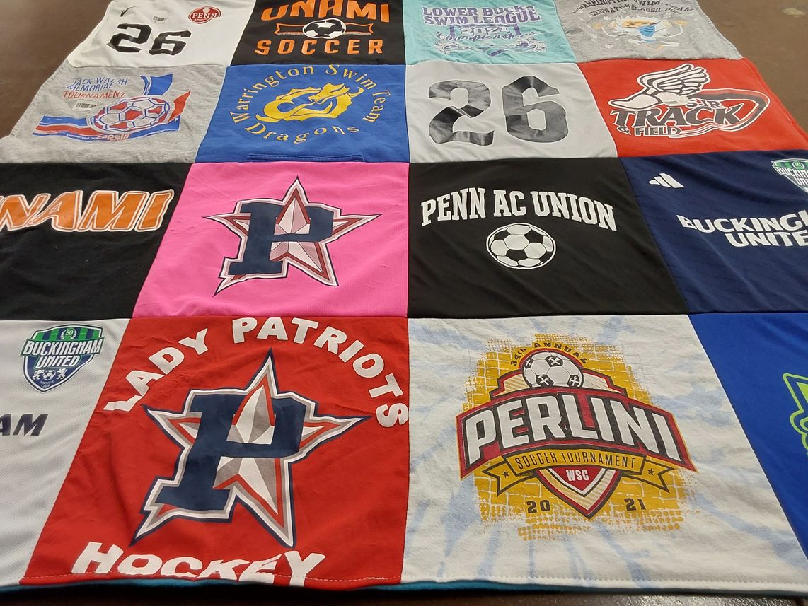 T-shirt quilt featuring lady patriots hockey, penn ac union soccer by Julie from PA
