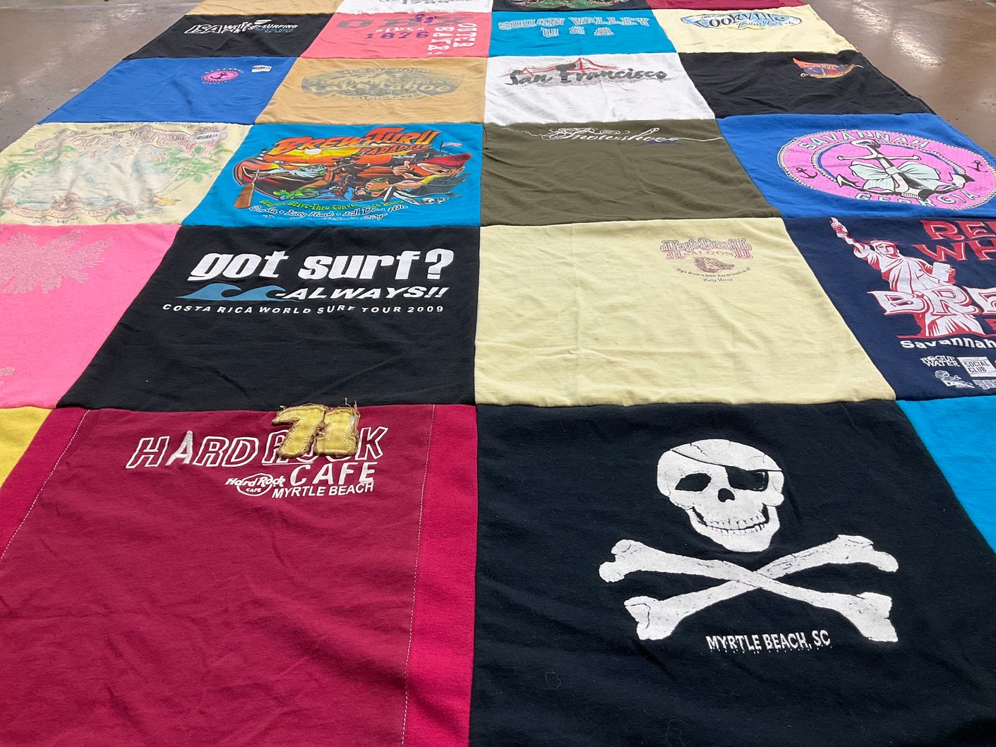 T-shirt quilt with surfing, traveling themes by Jamie from VA