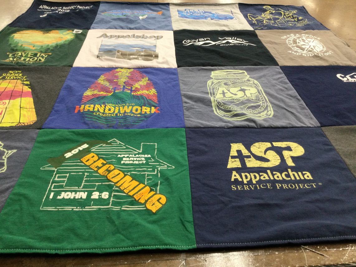 T-shirt quilt with community service, volunteering themes by Paige from TN