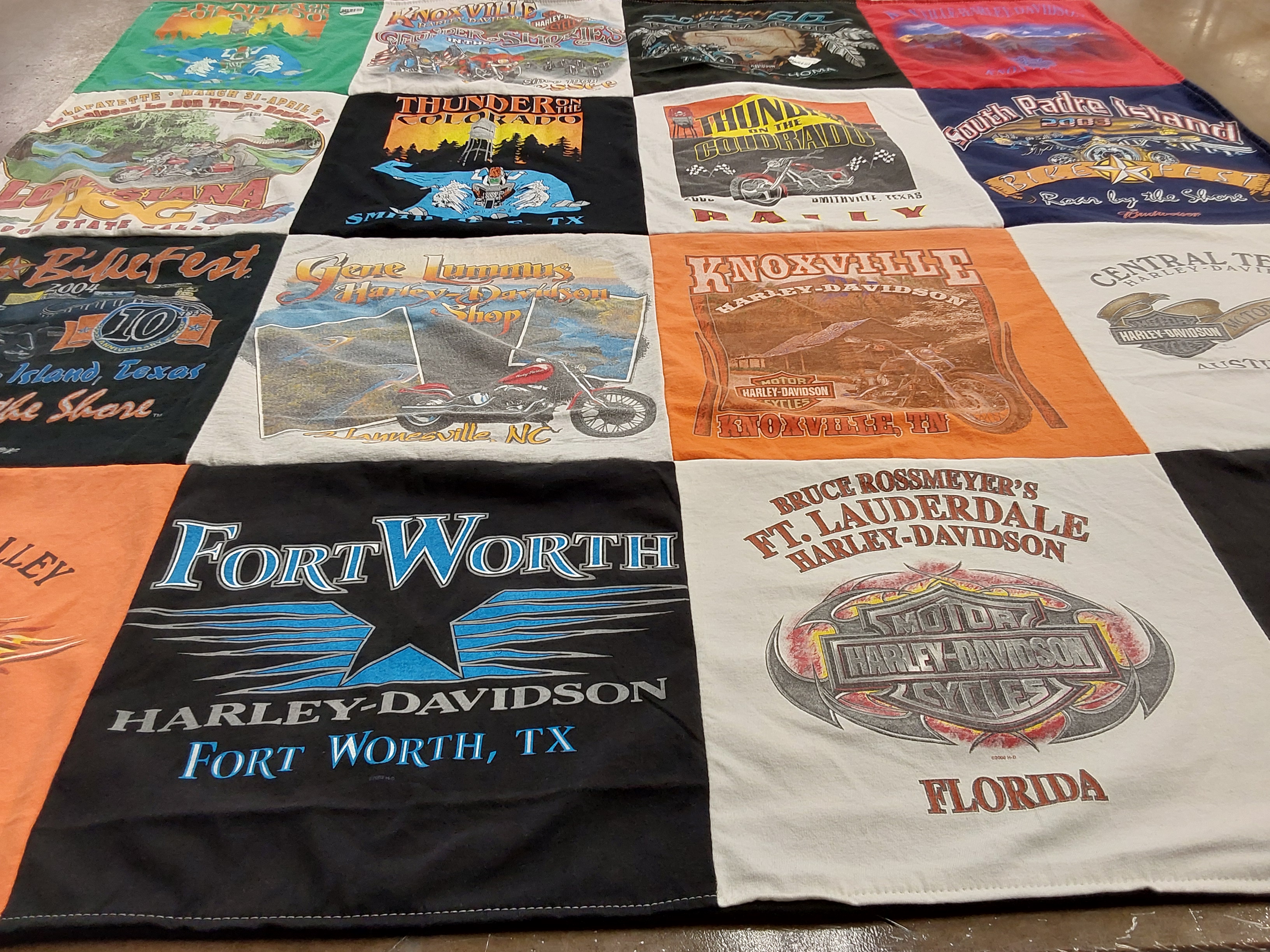 T-shirt quilt with motorcycles, biking themes by Amanda from TX