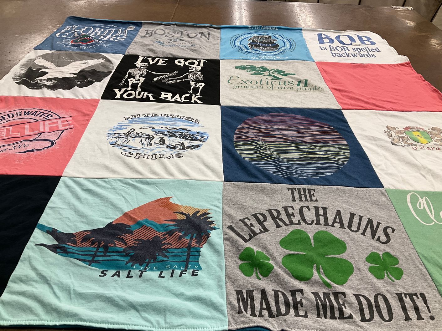 T-shirt quilt with travel, nature themes by Cindy from FL
