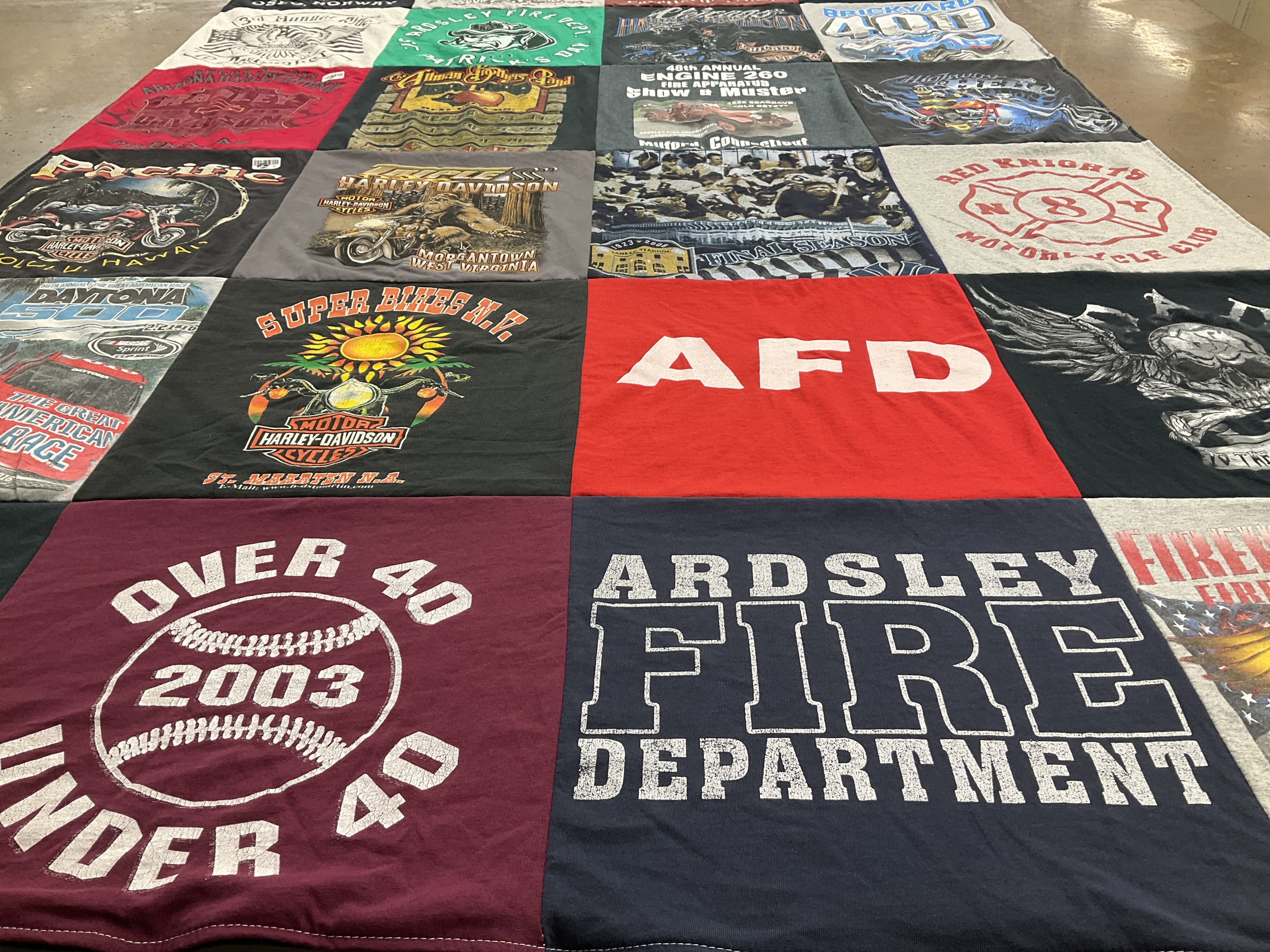 T-shirt quilt with motorcycles, biking themes by Cassidy from NY