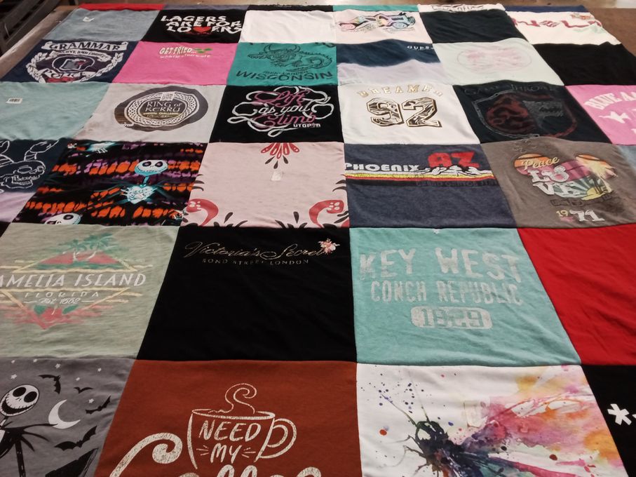 T-shirt quilt with travel, beach themes by Johnna from FL