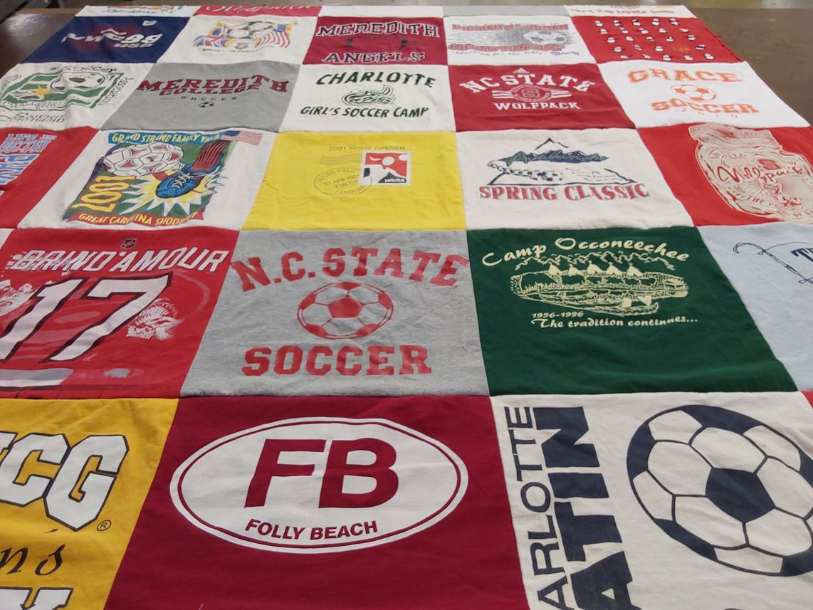 T-shirt quilt featuring nc state wolfpack, charlotte latin school by Mary from NC
