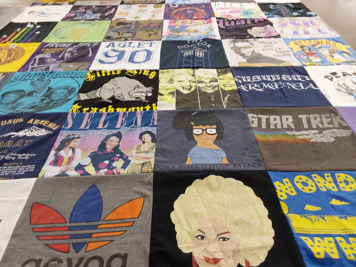 T-shirt quilt with music, television themes by Ara from MI