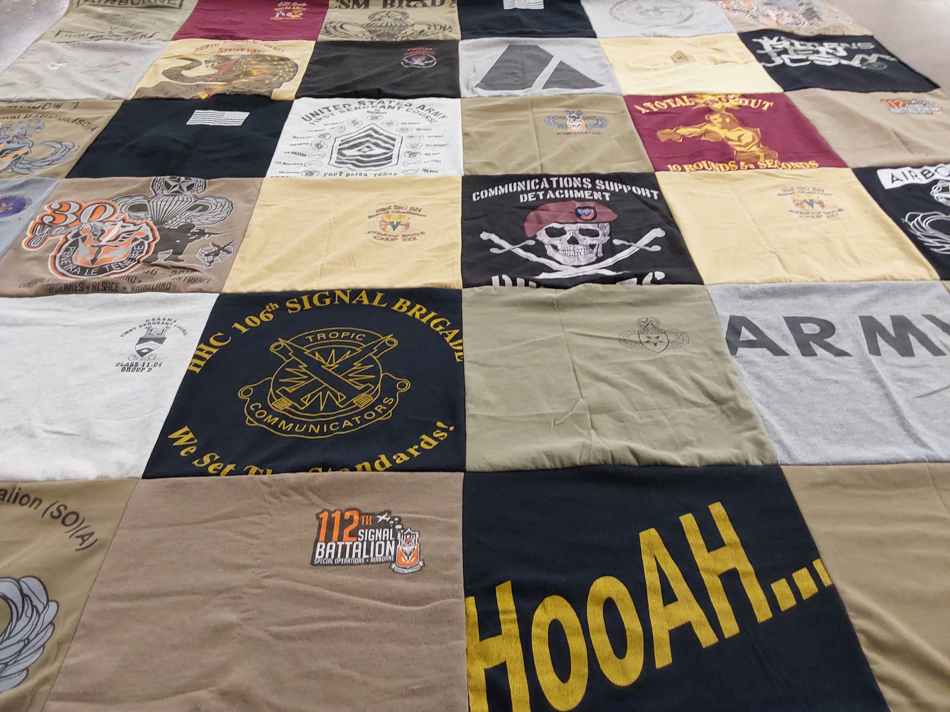T-shirt quilt with military, service themes by Kristie from DC